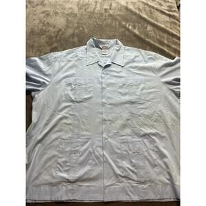 Vtg Guayabera‎ Shirt Romani Blue Rat Pack Midcentury Disco 60s 70s Mens 3X Cuba
